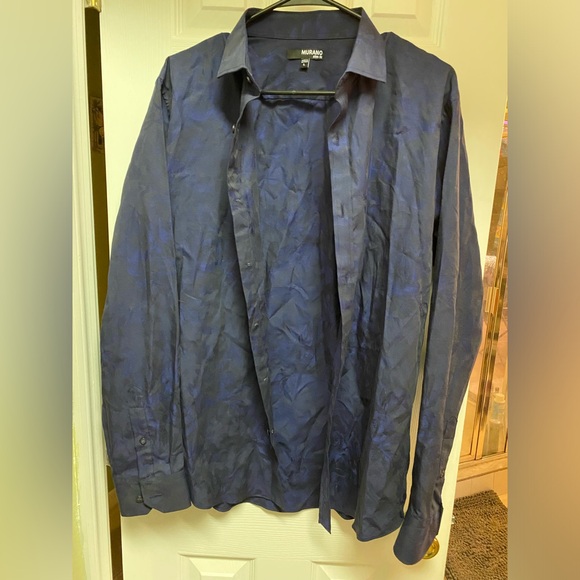 Murano Slim Fit Long Sleeve Navy Blue Floral Button Up - Picture 2 of 5